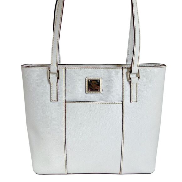 Dooney & Bourke Saffiano Pebble Grain Small Lexington White Leather Tote Bag - Picture 1 of 10